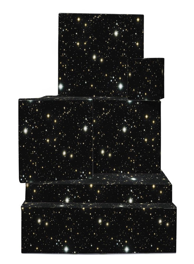 CENTRAL 23 Space Wrapping Paper - 6 Sheets of Black Gift Wrap - Gold Glowing Stars - Galaxy - For Birthday Wedding Anniversary - Recyclable - Image 1